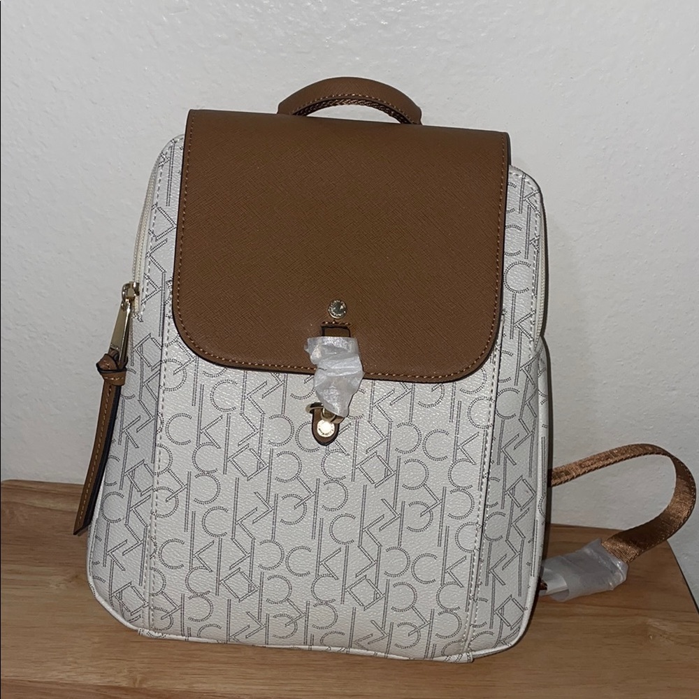 Calvin Klein White and Brown Women's Backpack